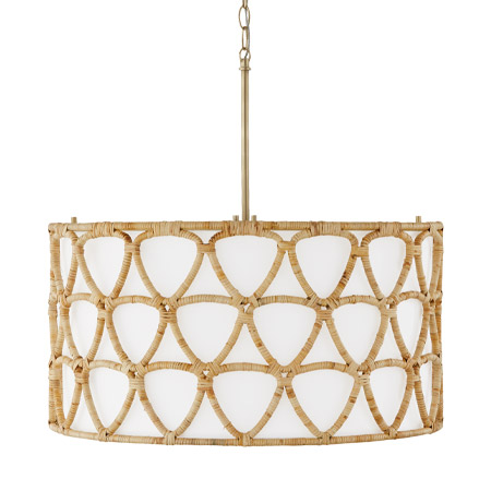 Tulum Collection 4-Light Pendant in Matte Brass with Handwrapped Natural Rattan /White Fabric Drum Shade Capital Lighting 347241MA