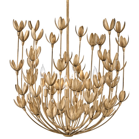 Flora Collection 6-Light Chandelier in Burnished Gold with Hand-Painted Blooms Hinkley 30016BNG