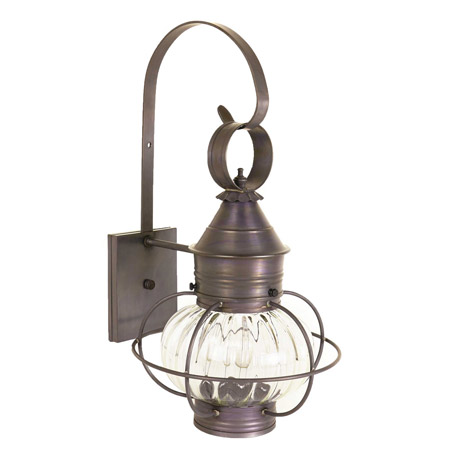 Onion Collection 1-Light Outdoor Wall Mount Lantern in Dark Brass with Cage Hand-Blow Glass Globe Shade Northeast Lantern 2531-DB-MED-OPT