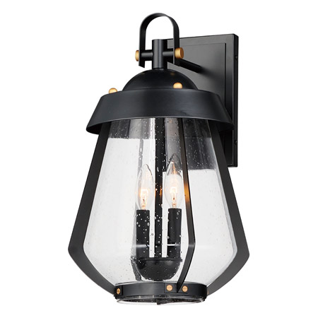 Mariner Collection 2-Light Outdoor Wall Sconce in Black with Antique Brass Accents and Pear-Shaped Clear Seedy Glass Shade Maxim 30624CDBKAB