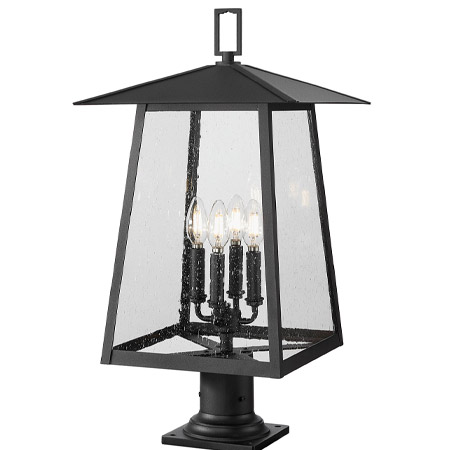 Rainer Collection 4-Light Outdoor Post Mount Light in Black with Cleary Seedy Glass Panels Z-Lite 5015PHBR-533PM-BK