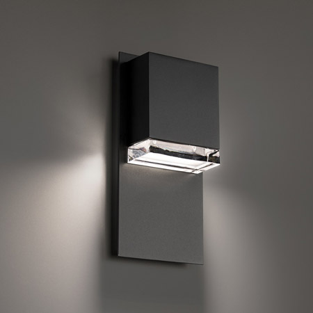 Draped Collection LED Outdoor Wall Sconce in Black with Solid Cast Glass Block Modern Forms WS-W60412-30-BK