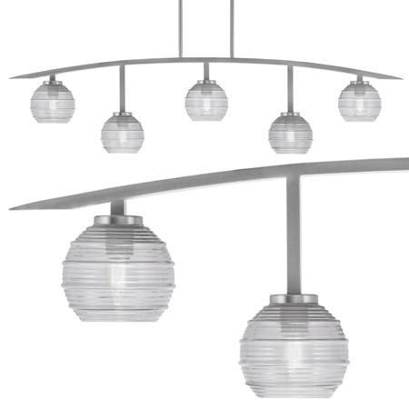 Kurve Collection 5-Light Linear Pendant in Graphite with Clear Ribbed Glass Shades Toltec 3745-GP-5110