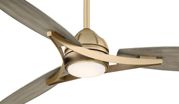 Molino Collection (indoor / outdoor) 65” 3-Blade Ceiling Fan in Soft Brass with Seashore Grey Blades and Etched White Glass LED Lens Minka Aire F742L-SBR