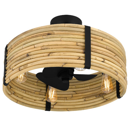 Lachlan Collection LED Fandelier in Matte Black with Textured Rattan Shade Quoizel QFA6200MBK