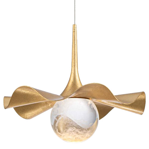 Brimm Collection LED Mini Pendant in Gold Leaf and Aged Brass with Etched Acrylic Orb Diffuser Modern Forms PD282609-AB-GL