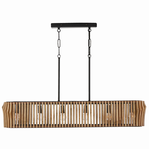 Archer Collection 6-Light Island Pendant in Matte Black with Artisan Mango Wood Slatted Shade Capital 844661WK