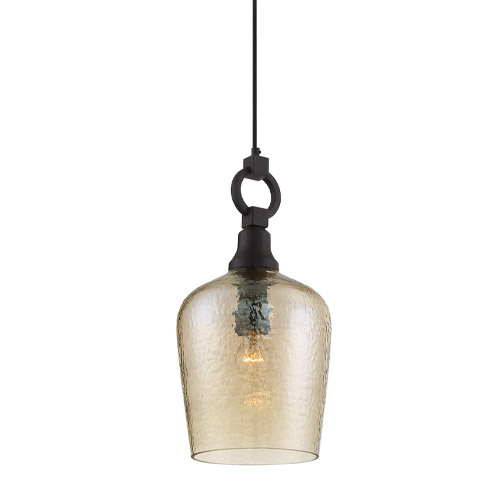 Kendrick Collection 1-Light Mini Pendant in Western Bronze with Hammered Amber Glass Shade Quoizel CKKD1509WT