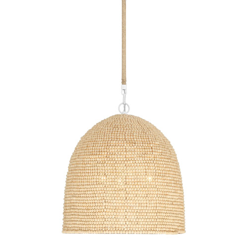Jasper Collection 3-Light Pendant in Matte White with Hand-Strung Wood Bead Woven Shade Crystorama JSP-10533-MT