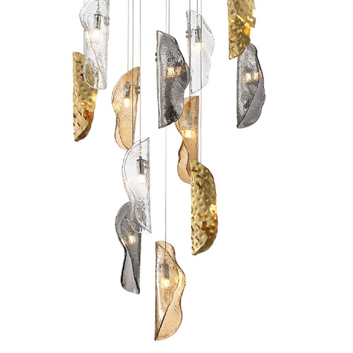 Sorrento Collection LED Chandelier in Black with Clear, Amber, and Smoke piastre Glass Petals Lib & Co. 10164-024-02