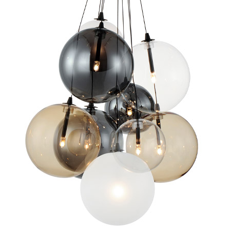 Burst Collection 4-Light LED Pendant in Black with Clear or Frosted Glass Globes ET2 E25087-148BK