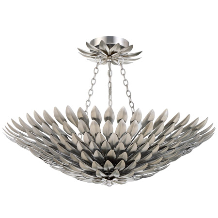 Broche Collection 6-Light Semi Flush Mount in Antique Silver with Hand-Painted Leaf Shade Crystorama 517-SA_CEILING