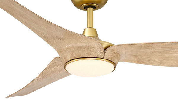 Lizza Collection 56” 3-Blade Ceiling Fan in Brushed Satin Brass with Natural Blades and Integrated LED Light Fanimation FPD6656BSN