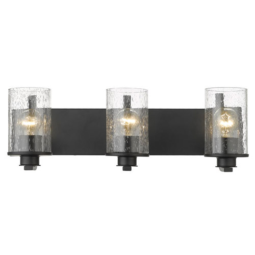 Beckett Collection 3-Light Bath Vanity in Matte Black with Cylindrical Clear Seedy Glass Shades Z-Lite 492-3V-MB