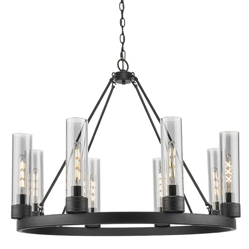 Downtown Urban Collection 8-Light Chandelier in Matte Black with Cylindrical Light Smoke Glass Shades Innovations Lighting 617-8CR-BK-G617-11SM