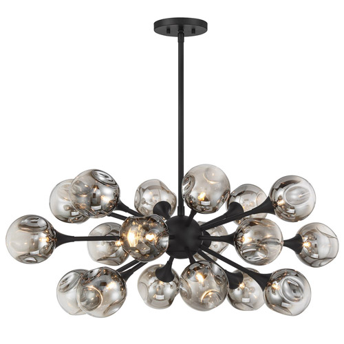 Matisse Collection 18-Light Chandelier in Matte Black with Grey Dimpled Plated Glass Shades Savoy House 1-7935-18-89