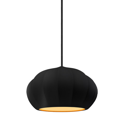 Radiance Collection 1-Light Pendant with Carbon Matte Black Outer / Champagne Gold Inner Ceramic Shade Justice Design CER-6605-CBGD-MBLK-RIGID